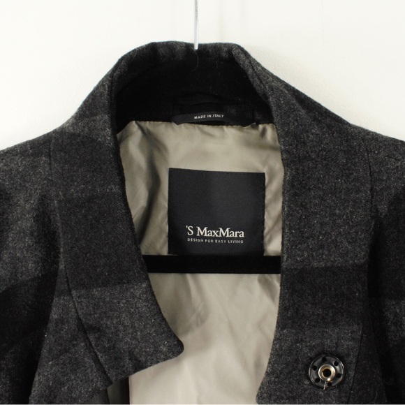 MaxMara S’ Wool Grey Black Lightweight Abstract Geometric Print Coat Jacket - Picture 7 of 8